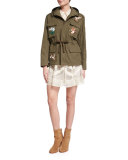 Hooded Embroidered Patchwork Parka 