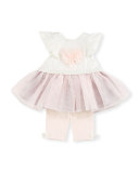 Sleeveless Jersey & Tulle Dress w/ Leggings, Pink/Gray, Size 6-24 Months