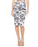 Bird-Print Pencil Skirt