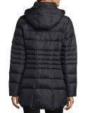 Short Hooded Down Zip-Front Jacket, Black