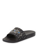 Studded Rubber Slide Sandal, Black/Blue