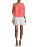 Francesca Crochet-Inset A-Line Skirt, Ivory