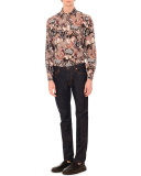 Five-Pocket Clean-Wash Denim Jeans with Rockstud Detail, Dark Blue