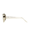 Round Brow-Bar Sunglasses, White Gold