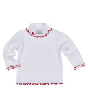 Ribbed Ruffle-Trim Turtleneck Top, White, Size 2-3