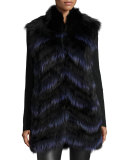 Two-Tone Fox Fur Vest, Black/Indigo