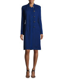 Trellis Knit Jewel-Neck Sheath Dress, Vivid Denim