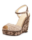 Perla Jute/Glitter Wedge Sandal, Light Mocha