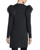 Sequined Cardigan with Mongolian Fur Shoulder 