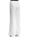 Wide-Leg Linen Side-Zip Pants, White 