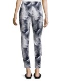 Palm-Print Drawstring Pants, Navy/Bianco