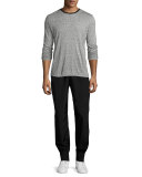Rayon Faille Pull-On Track Pants, Black