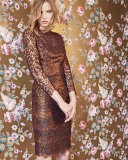 Bracelet-Sleeve Tiered Lace Dress, Copper