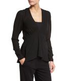 Loren Long-Sleeve Silk Chiffon Top, Black