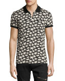 Allover Star-Print Polo Shirt, Black/White