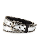 Men's Zip-Trim Metallic Leather Belt