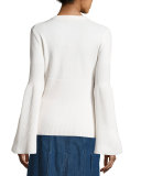 Cashmere Bell-Sleeve Ribbed Sweater