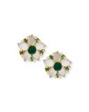 Emerald, Diamond & Moonstone Floral Button Earrings