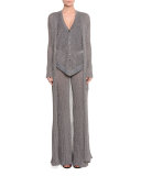 Long-Sleeve Metallic Duster, Silver