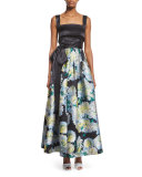 High-Waist Floral-Print Ball Skirt, White Dahlia