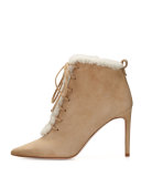 Becca Shearling Lace-Up Bootie, Camel/White