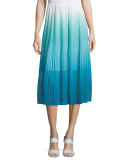 Ombre Pleated Tea-Length Skirt 