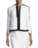 Contrast-Trim Tweed Jacket, White/Black