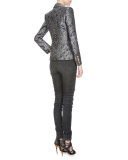 Double-Breasted Paisley Blazer, Black/Gray