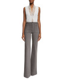 Peta Sleeveless Lace-Trim Top, Cream