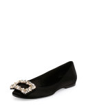 Pearly Buckle Ballerine Flat, Black