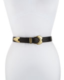 Serafina Leather Belt, Black/Gold