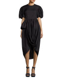 Short-Sleeve Tulip-Skirt Dress, Black