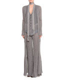 Mid-Rise Boot-Cut Metallic Pants, Silver
