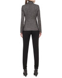 Tweed Hook-Front Jacket, Black/Cream