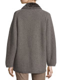 Open Cashmere Cardigan w/ Mink Collar, Fawn Melange