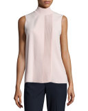 Laser-Cut Sleeveless Turtleneck Top, New Buff