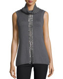 Leah Beaded Sleeveless Cowl-Neck Sweater, Gunmetal