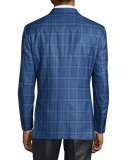 Checkered Two-Button Jacket, Sky Blue Night