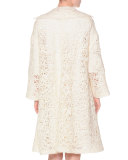 Romantic Embroidery A-Line Topper Coat, Ivory