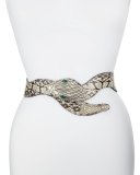 Waved Snakeskin Belt, Beige