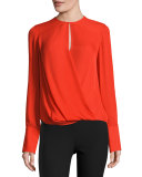 Max Long-Sleeve Silk Blouse, Fiery Red