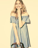 Dev Off-The-Shoulder Ruffle Dress, Light Denim Blue