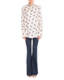 Floral-Print Tuxedo-Cuff Blouse, Willow