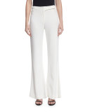 Flat-Front Flare-Leg Pants, Ivory