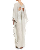 Dovecoat Long Linen Caftan Coverup, Light Gray