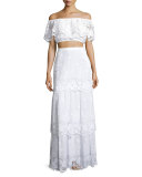 Clarity Tiered Floral Lace Maxi Skirt, Pure White