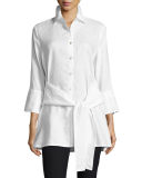Long Linen Tie-Waist Top