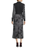 Leaf & Dot Printed Midi Shirtdress, Gray