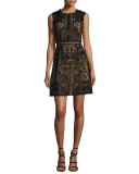 Sleeveless Lace A-Line Dress, Black