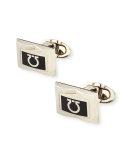 Gancini-Enamel Rectangular Cuff Links, Black